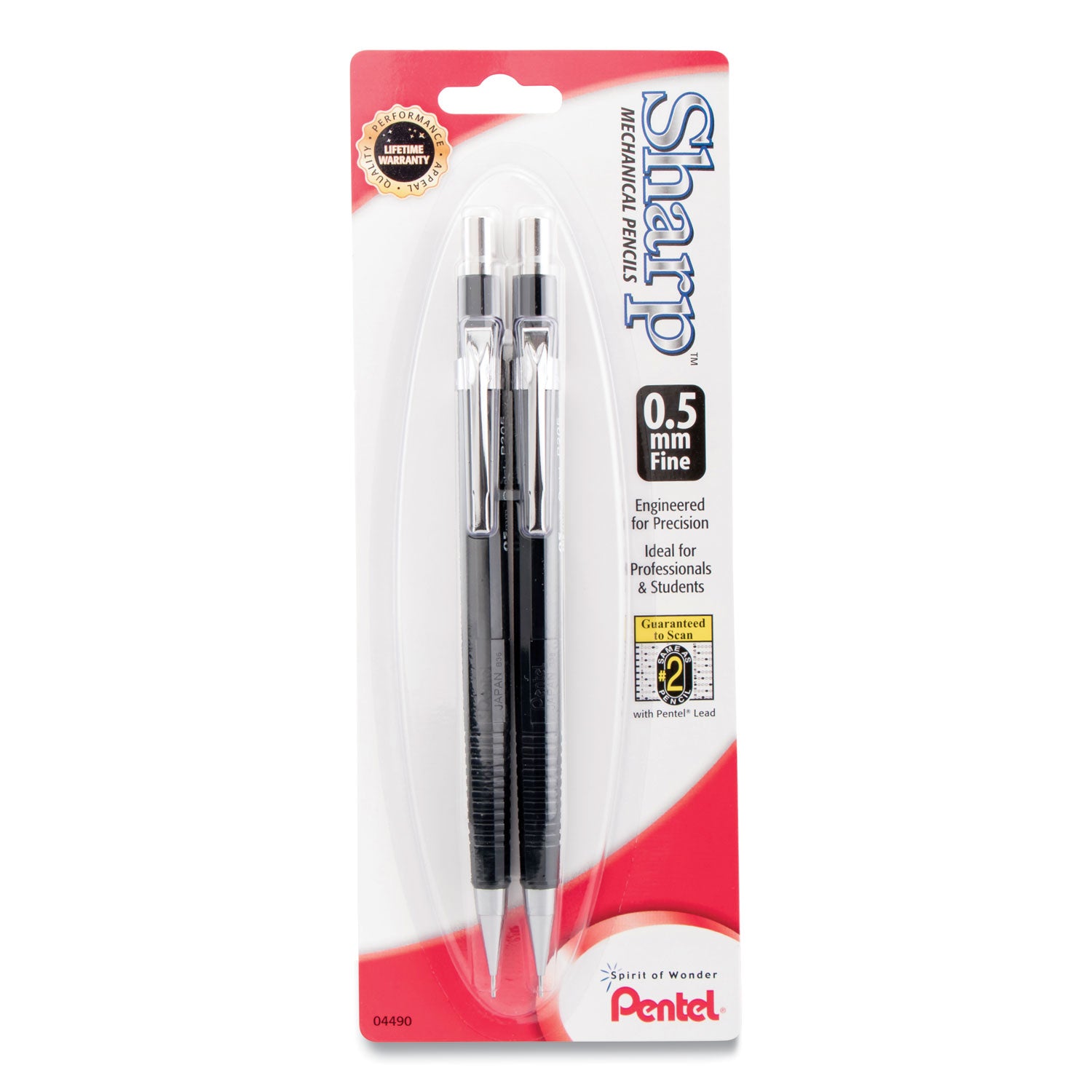 Sharp Mechanical Pencil, 0.5 mm, HB (#2), Black Lead, Black Barrel, 2/Pack -