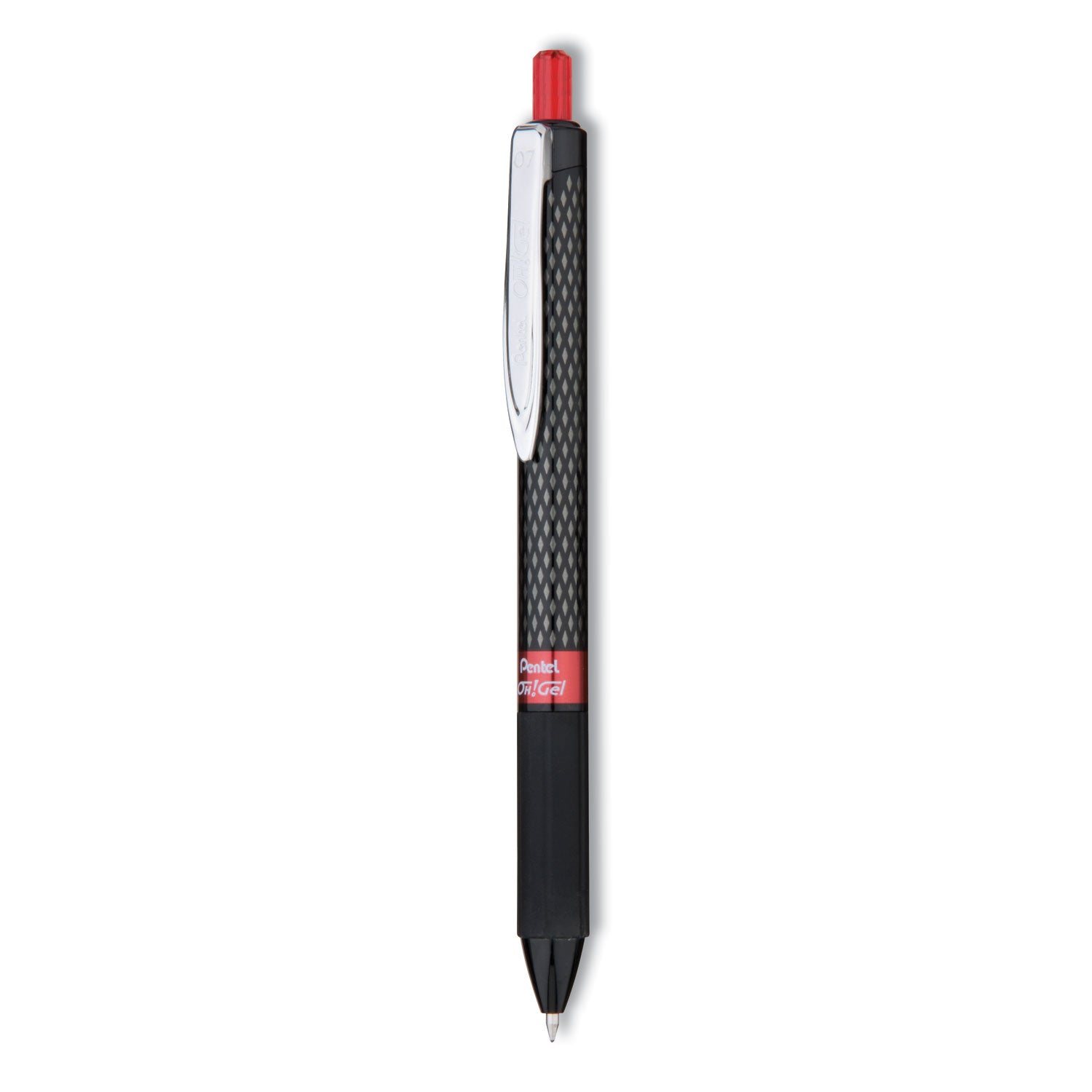 Oh! Gel Pen, Retractable, Medium 0.7 mm, Red Ink, Black Barrel, Dozen -