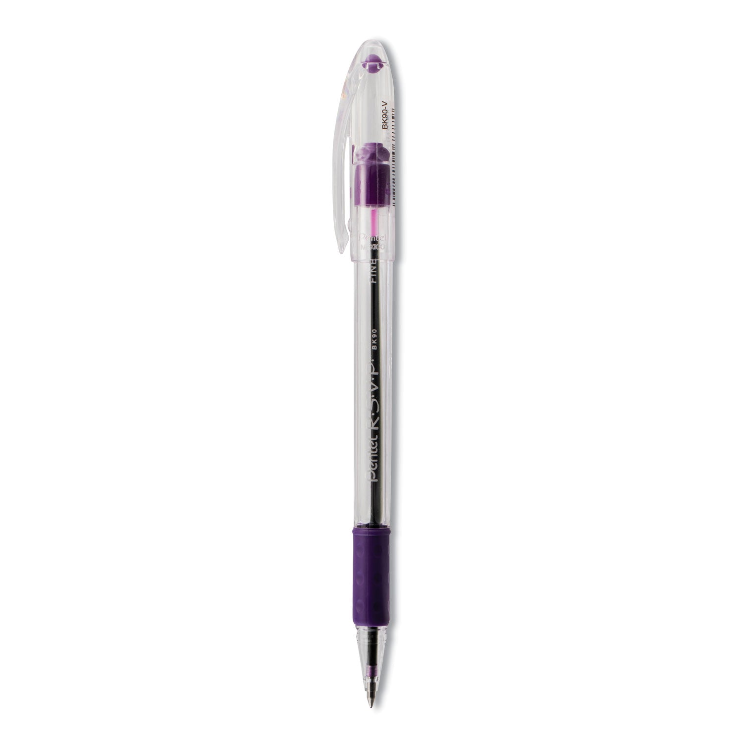 R.S.V.P. Ballpoint Pen, Stick, Fine 0.7 mm, Violet Ink, Clear/Violet Barrel, Dozen -