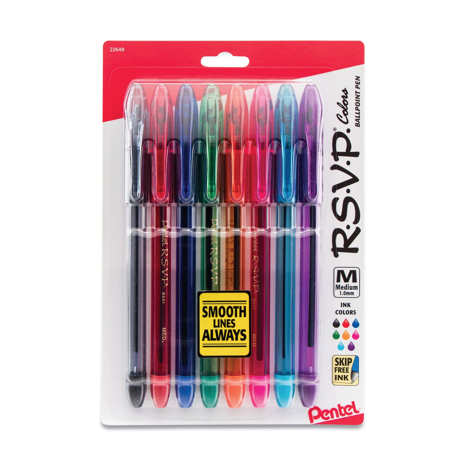 R.S.V.P. Ballpoint Pen, Stick, Medium 1 mm, Assorted Ink and Barrel Colors, 8/Pack -