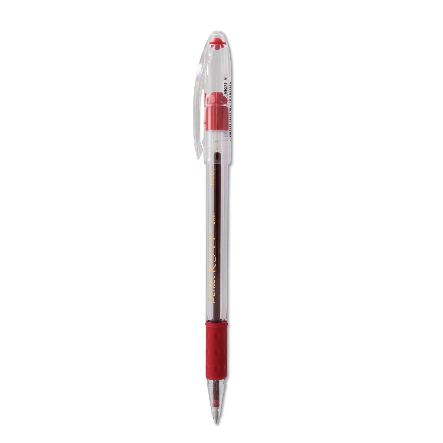 R.S.V.P. Ballpoint Pen, Stick, Medium 1 mm, Red Ink, Clear/Red Barrel, Dozen -