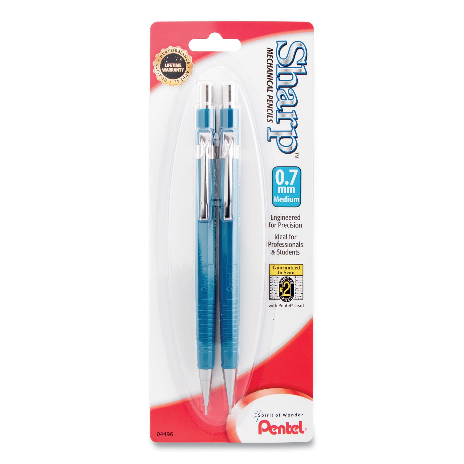 Sharp Mechanical Pencil, 0.7 mm, HB (#2), Black Lead, Blue Barrel, 2/Pack -
