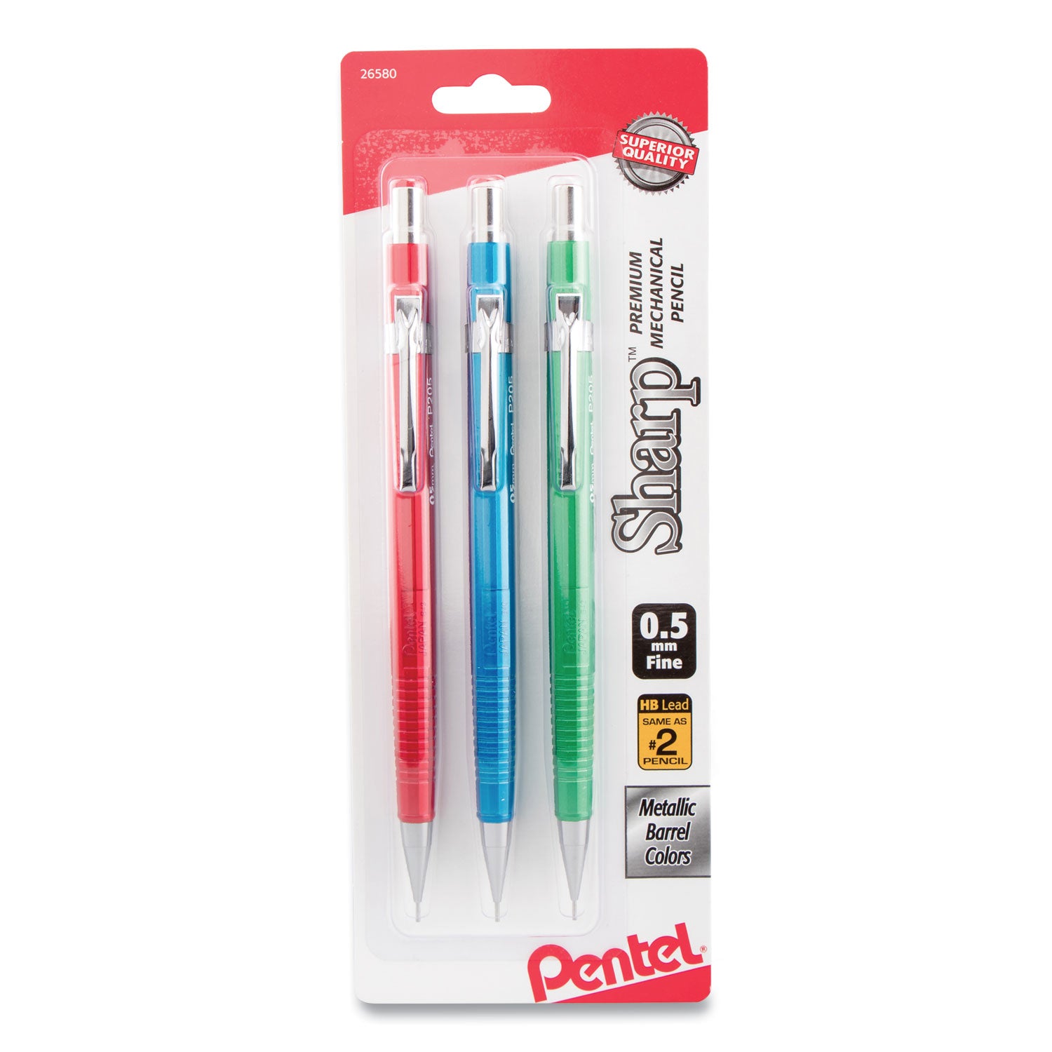 sharp-mechanical-pencil-05-mm-hb-#2-black-lead-assorted-barrel-colors-3-pack_penp205mbp3m1 - 1
