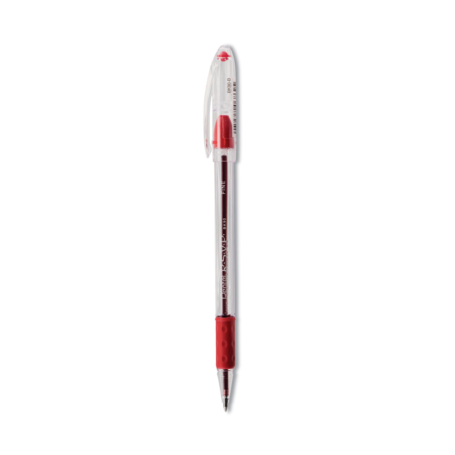 R.S.V.P. Ballpoint Pen, Stick, Fine 0.7 mm, Red Ink, Clear/Red Barrel, Dozen -