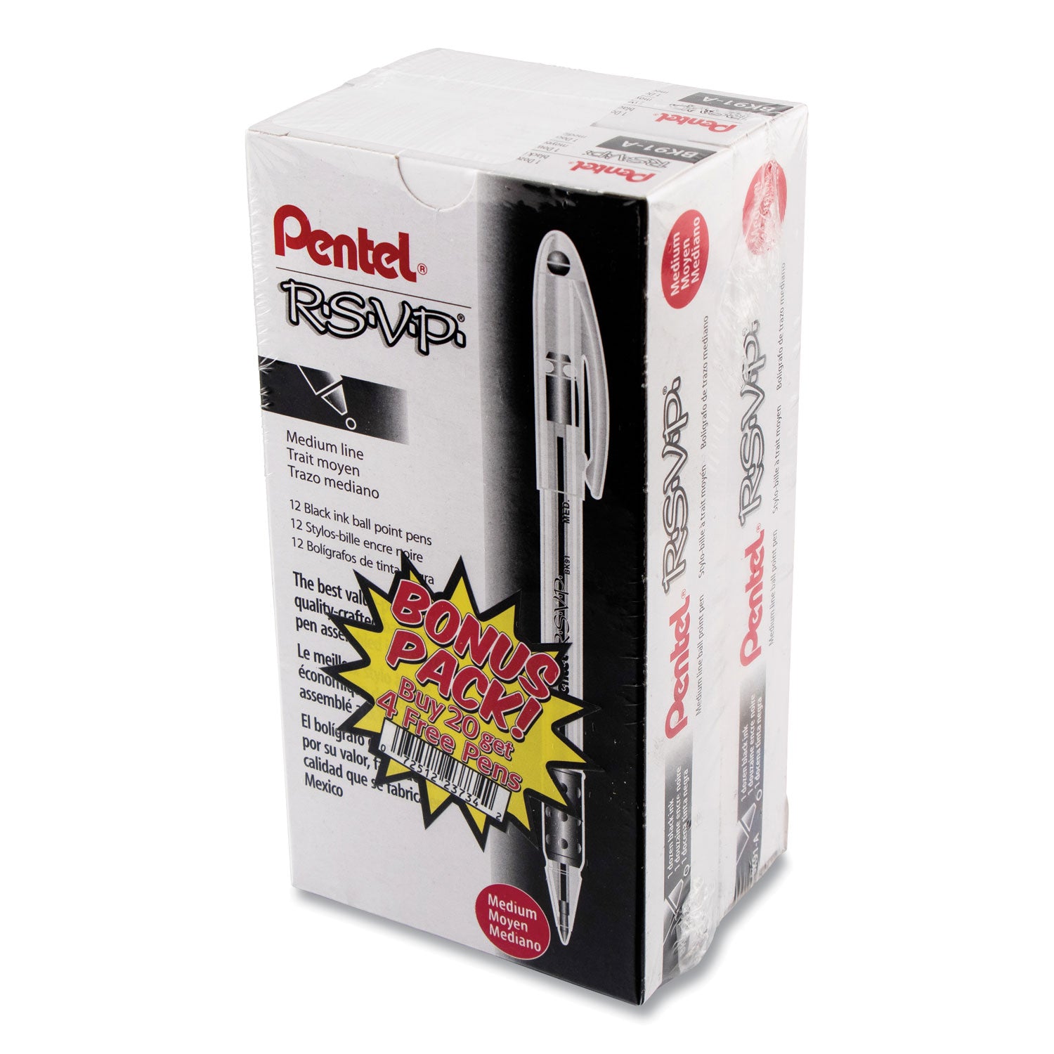 R.S.V.P. Ballpoint Pen Value Pack, Stick, Medium 1 mm, Black Ink, Clear/Black Barrel, 24/Pack -
