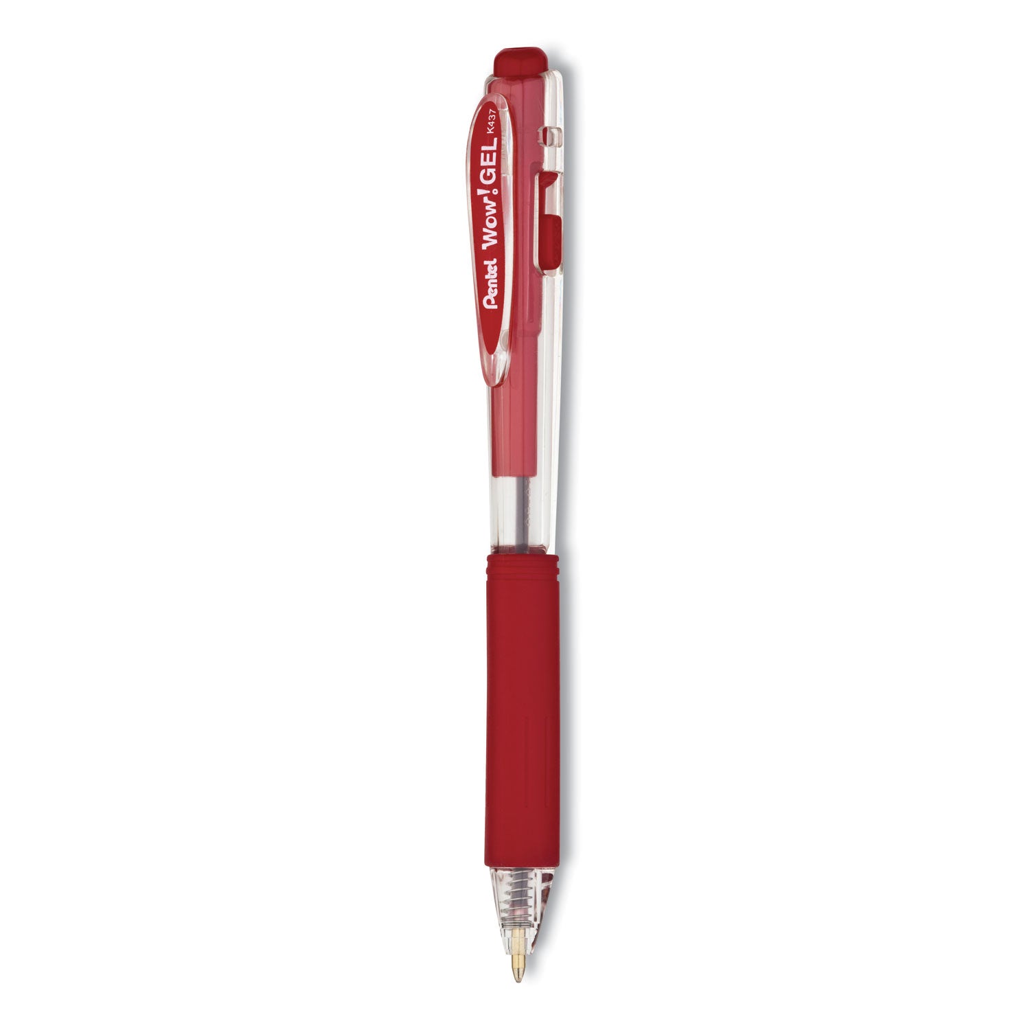 WOW! Gel Pen, Retractable, Medium 0.7 mm, Red Ink, Clear/Red Barrel, Dozen -