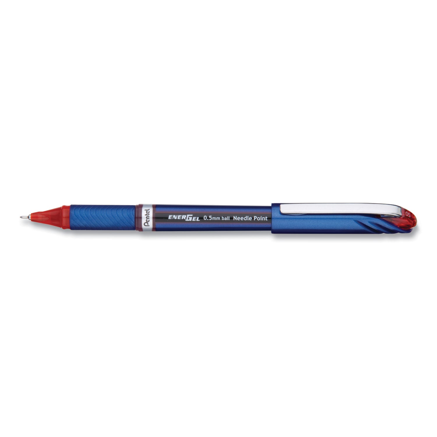 EnerGel NV Gel Pen, Stick, Fine 0.5 mm Needle Tip, Red Ink, Blue/Red Barrel, Dozen -