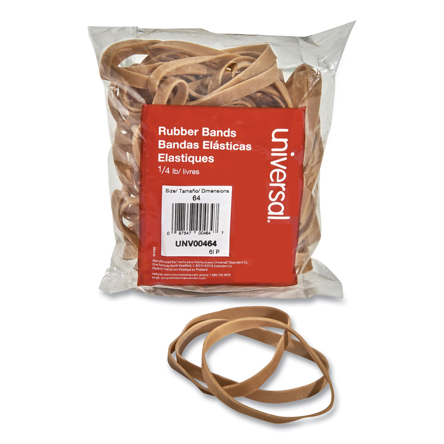Rubber Bands, Size 64, 0.04" Gauge, Beige, 4 oz Box, 80/Pack -