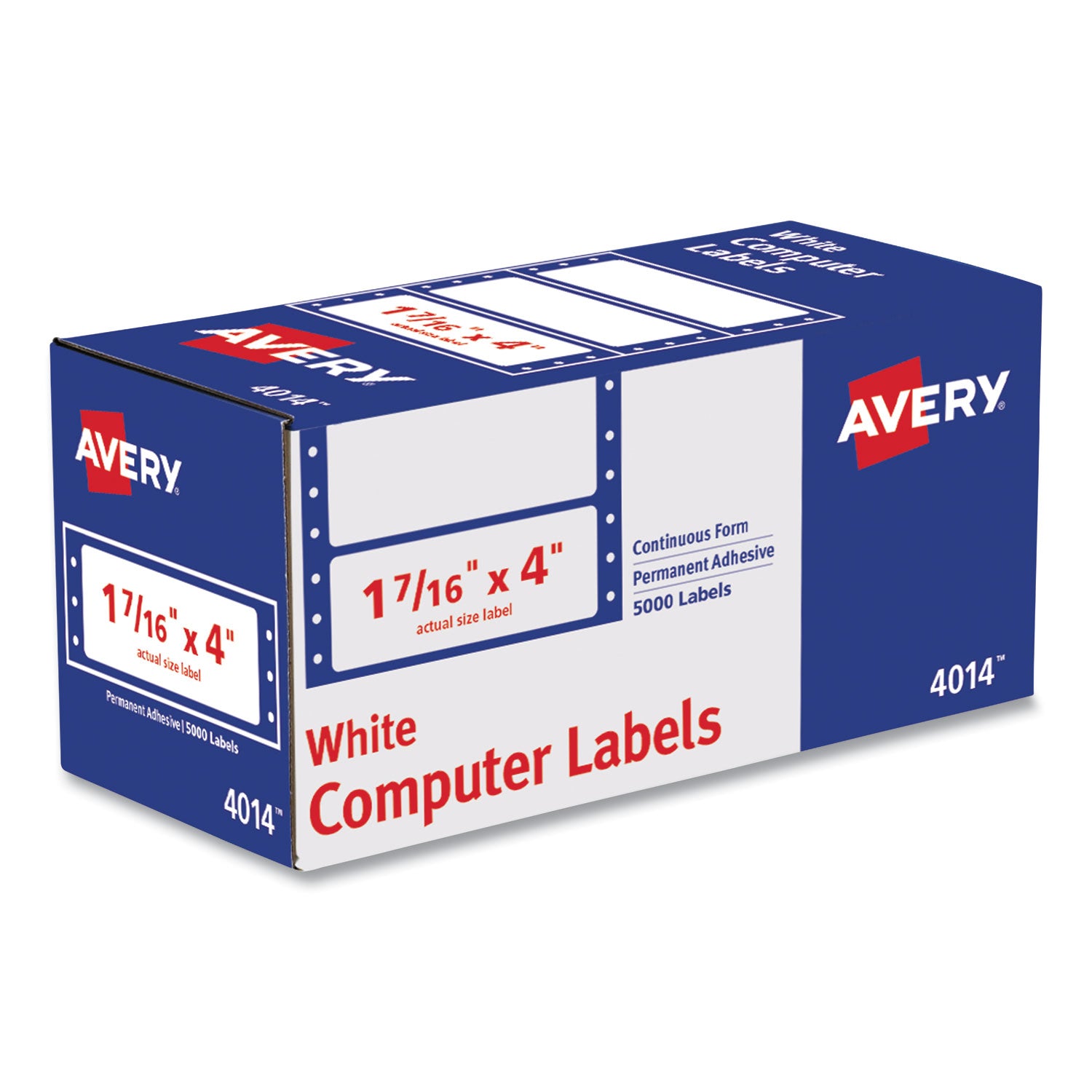 Dot Matrix Printer Mailing Labels, Pin-Fed Printers, 1.44 x 4, White, 5,000/Box -