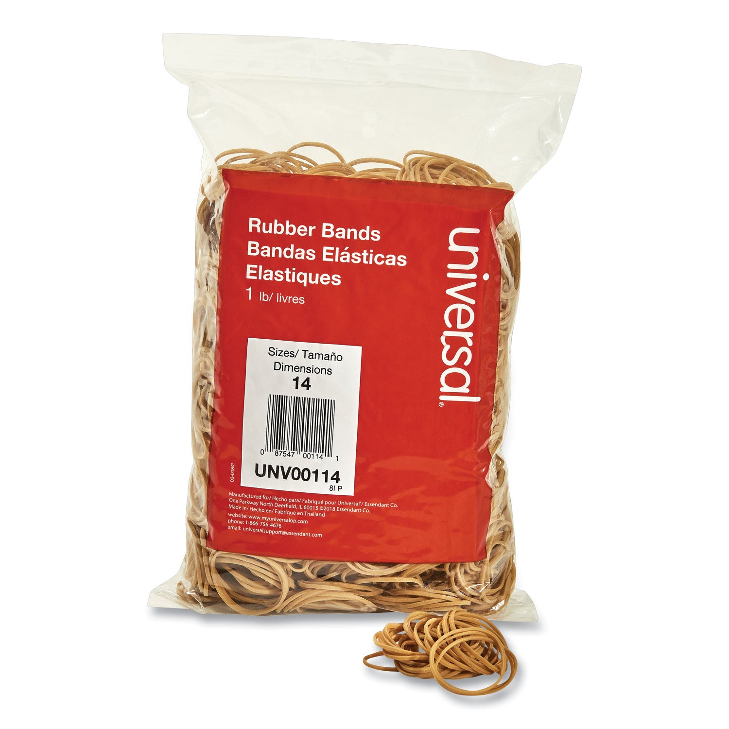 Rubber Bands, Size 14, 0.04" Gauge, Beige, 1 lb Box, 2,200/Pack -