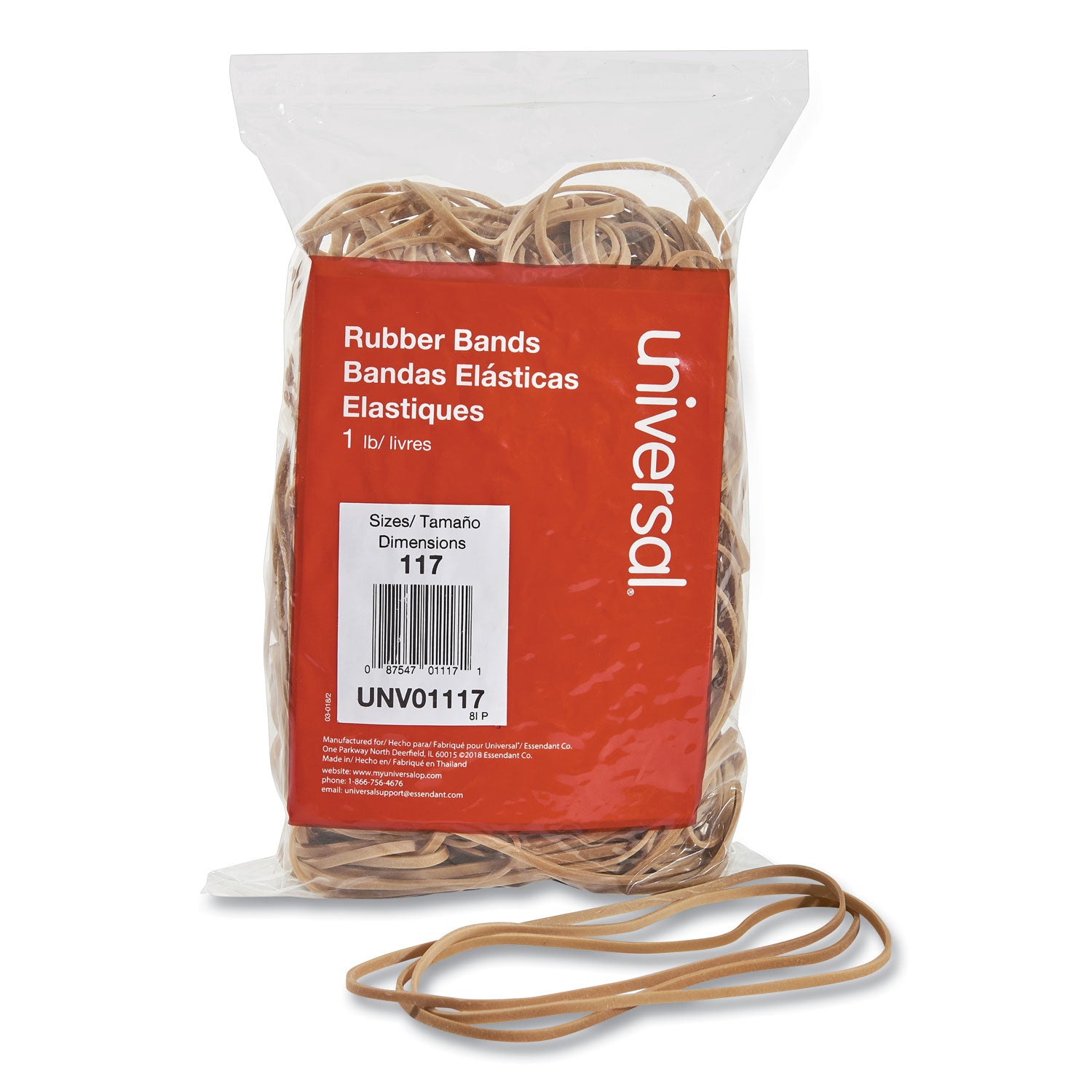 Rubber Bands, Size 117, 0.06" Gauge, Beige, 1 lb Box, 210/Pack -