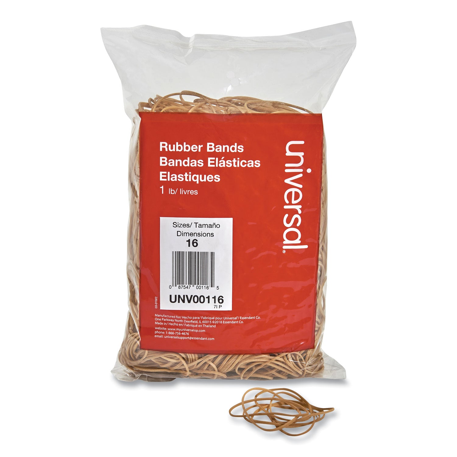 Rubber Bands, Size 16, 0.04" Gauge, Beige, 1 lb Box, 1,900/Pack -