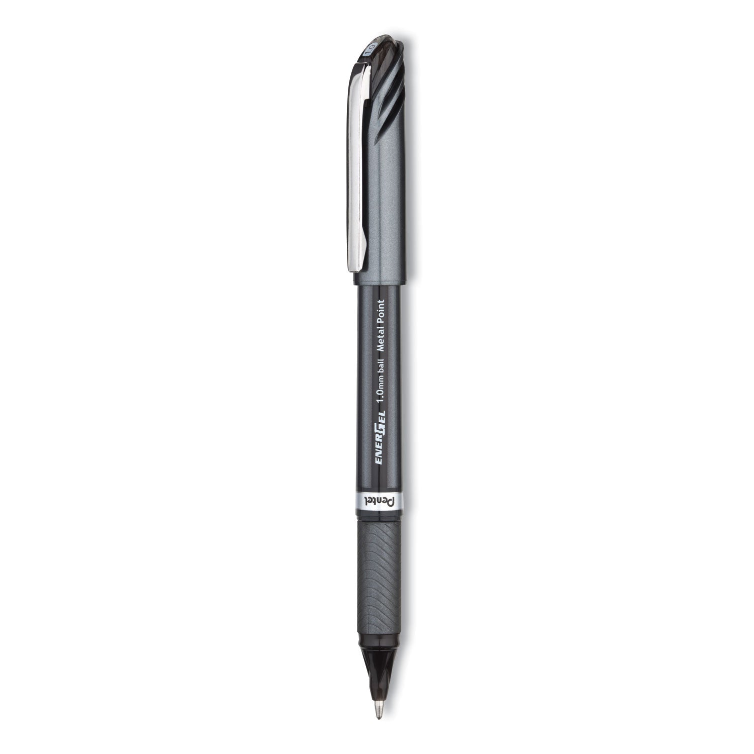 EnerGel NV Gel Pen, Stick, Bold 1 mm, Black Ink, Gray/Black Barrel, Dozen -