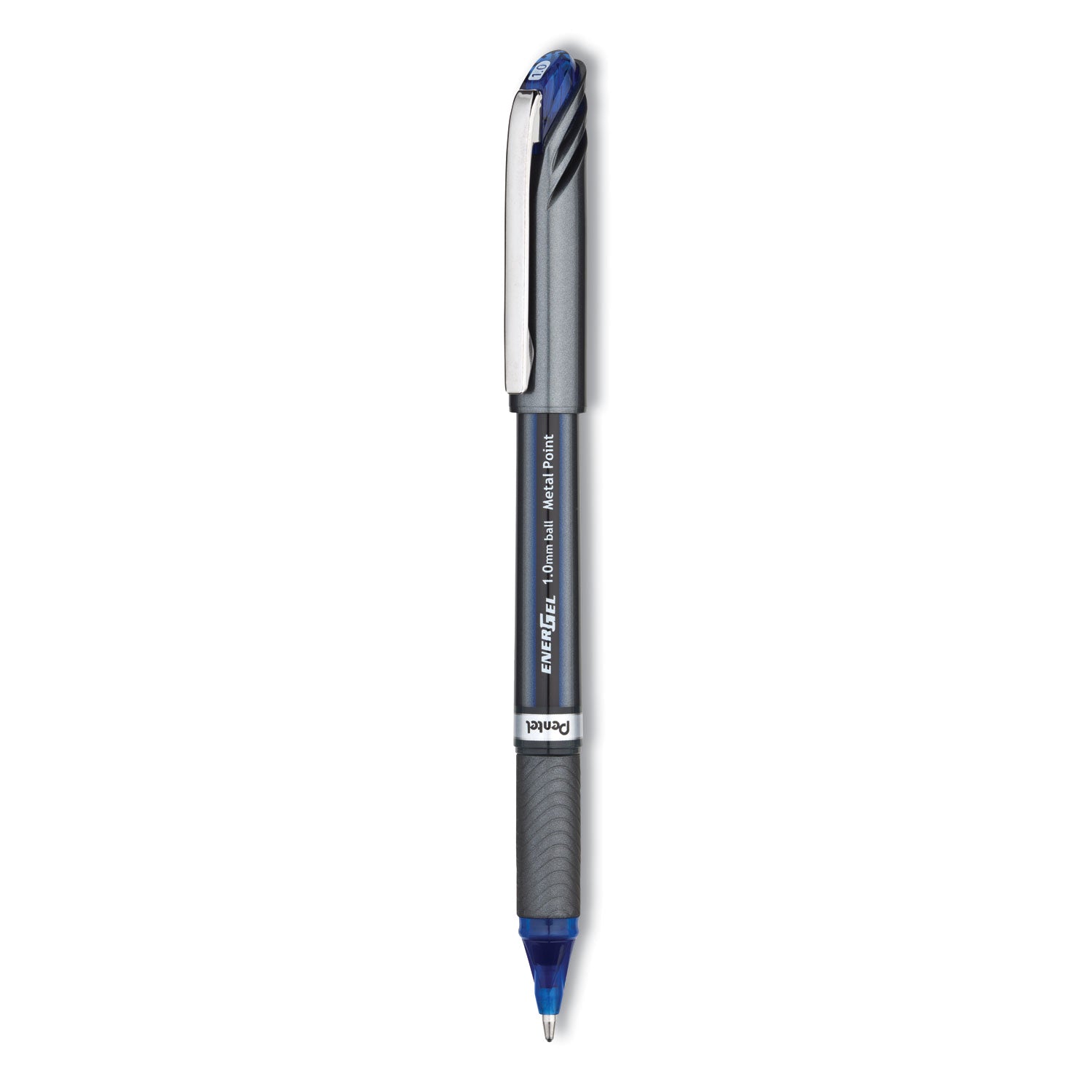 EnerGel NV Gel Pen, Stick, Bold 1 mm, Blue Ink, Gray/Blue Barrel, Dozen -