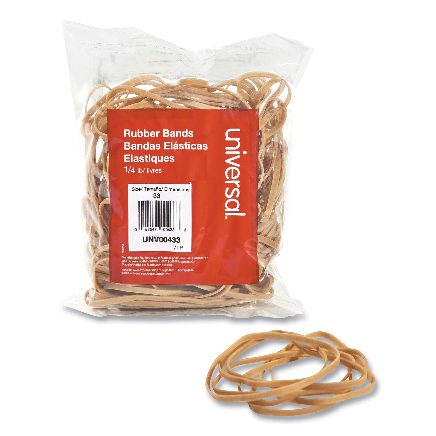 Rubber Bands, Size 33, 0.04" Gauge, Beige, 4 oz Box, 160/Pack -