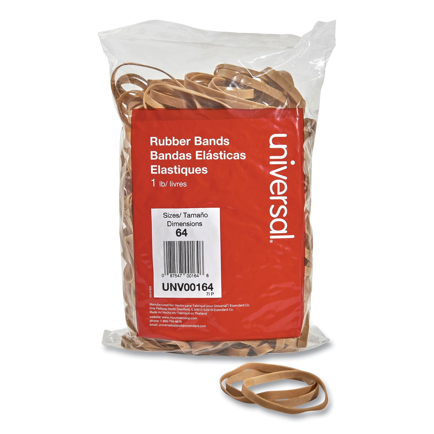 Rubber Bands, Size 64, 0.04" Gauge, Beige, 1 lb Bag, 320/Pack -
