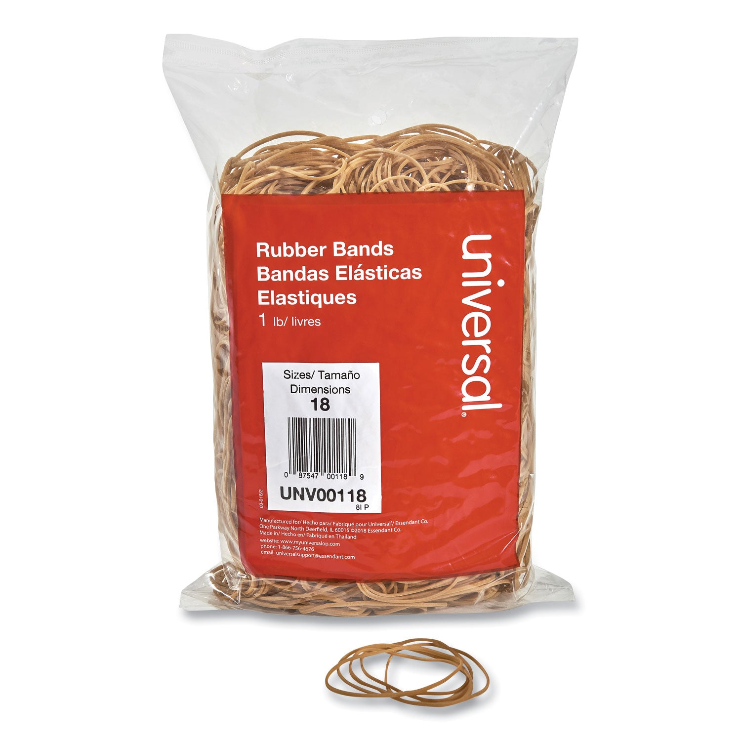 Rubber Bands, Size 18, 0.04" Gauge, Beige, 1 lb Box, 1,600/Pack -