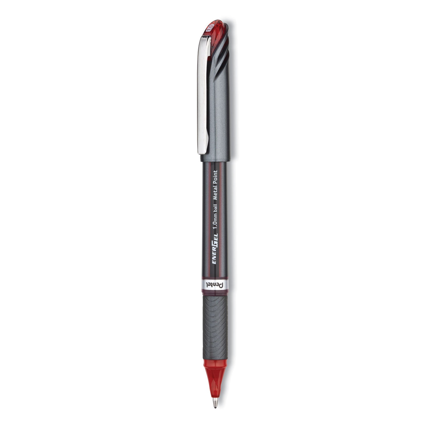 EnerGel NV Gel Pen, Stick, Bold 1 mm, Red Ink, Gray/Red Barrel, Dozen -