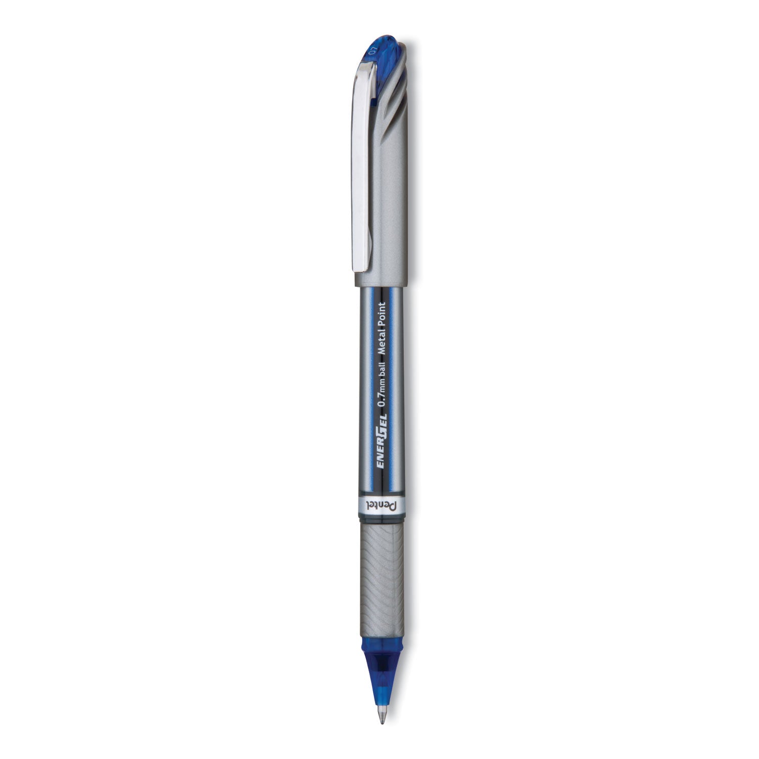 EnerGel NV Gel Pen, Stick, Medium 0.7 mm, Blue Ink, Gray/Black/Blue Barrel, Dozen -
