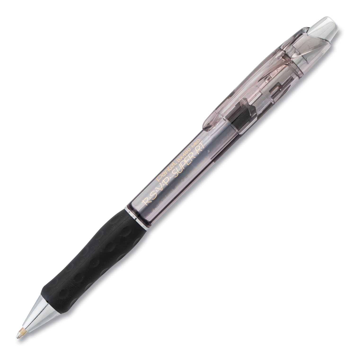 rsvp-super-rt-ballpoint-pen-retractable-medium-1-mm-black-ink-clear-black-barrel-dozen_penbx480a - 2