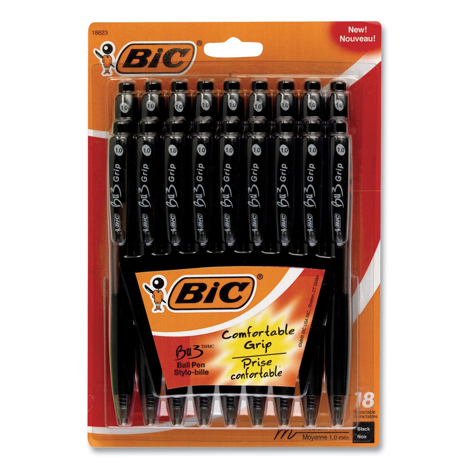 bu3-ballpoint-pen-retractable-medium-1-mm-black-ink-smoke-black-barrel-18-pack_bicbu3p18blk - 2