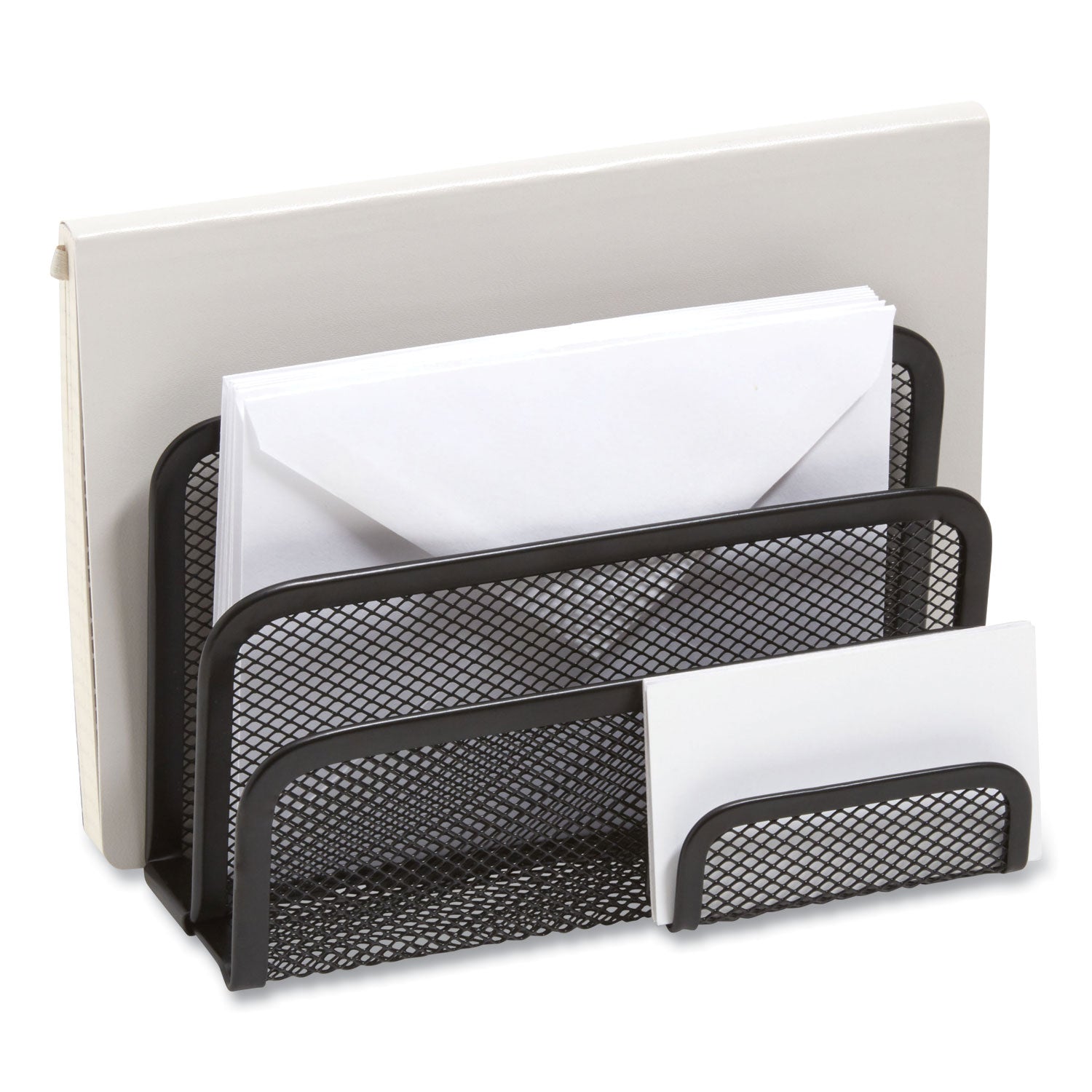 wire-mesh-mail-sorter-with-business-card-holder-4-sections-#6-1-4-to-#16-envelopes-559-x-393-x-755-matte-black_tud24402451 - 1
