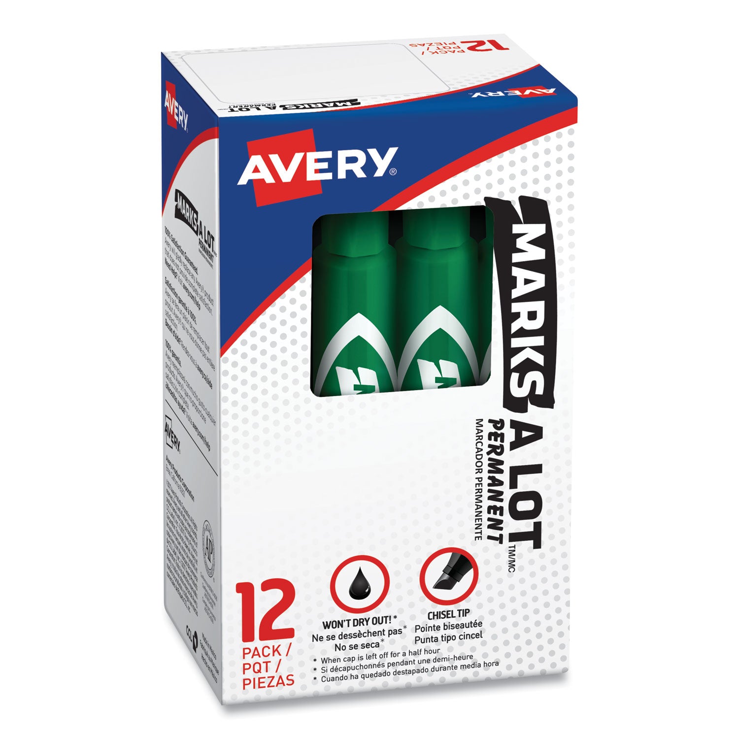 MARKS A LOT Regular Desk-Style Permanent Marker, Broad Chisel Tip, Green, Dozen (7885) -