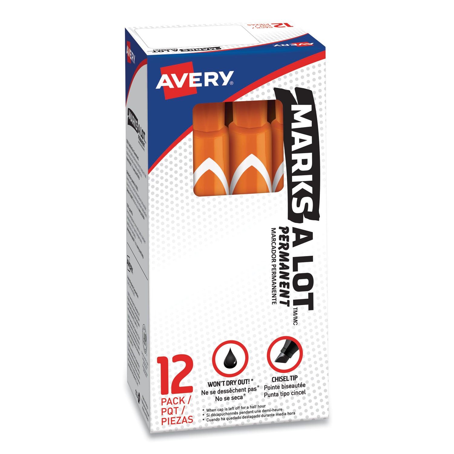 MARKS A LOT Large Desk-Style Permanent Marker, Broad Chisel Tip, Orange, Dozen (8883) -