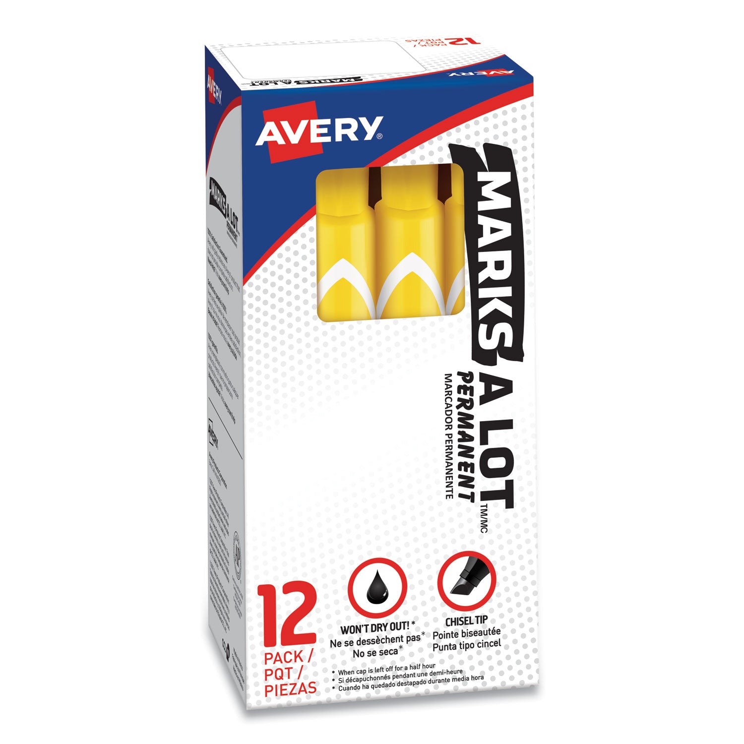 MARKS A LOT Large Desk-Style Permanent Marker, Broad Chisel Tip, Yellow, Dozen (8882) -
