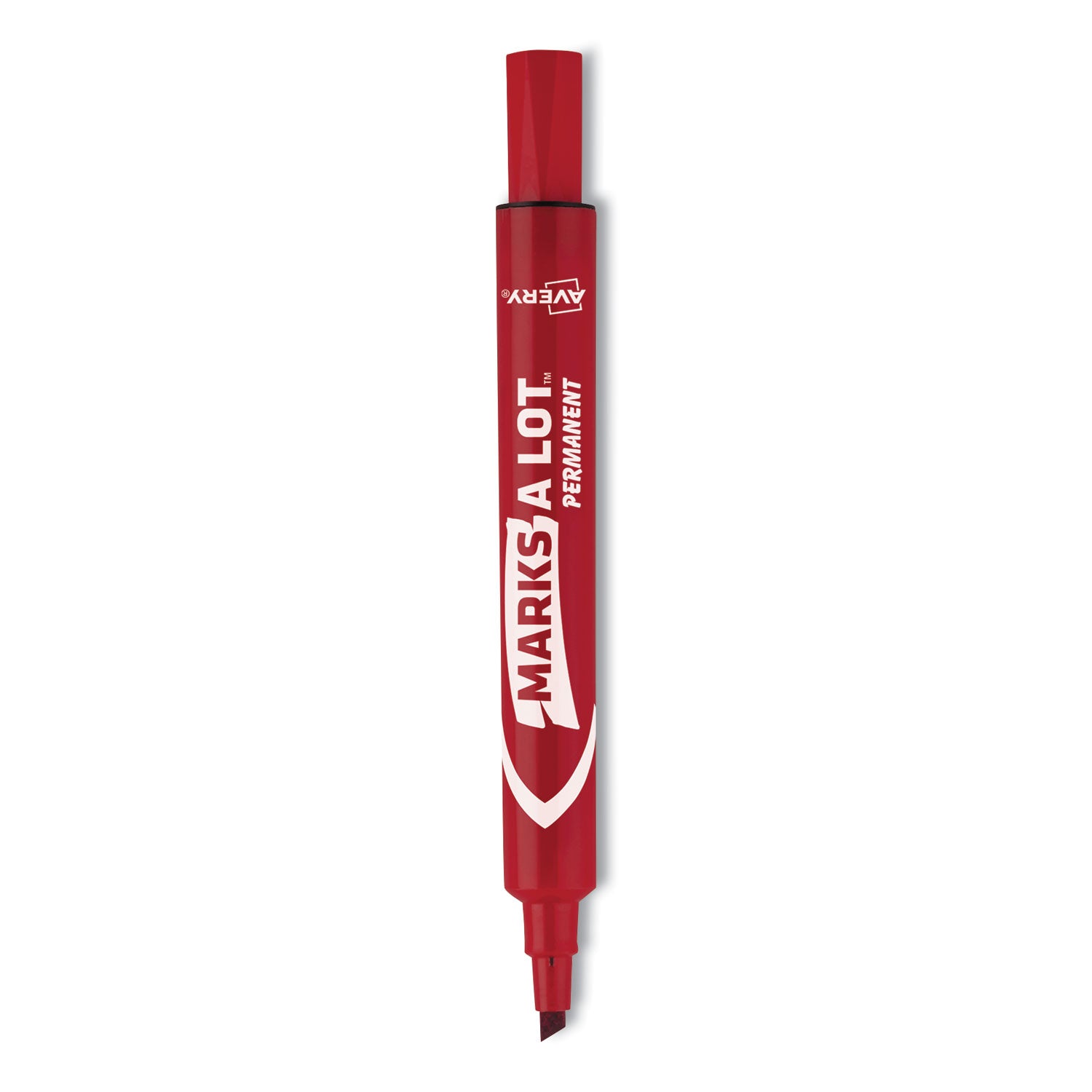 MARKS A LOT Regular Desk-Style Permanent Marker, Broad Chisel Tip, Red, Dozen (7887) -