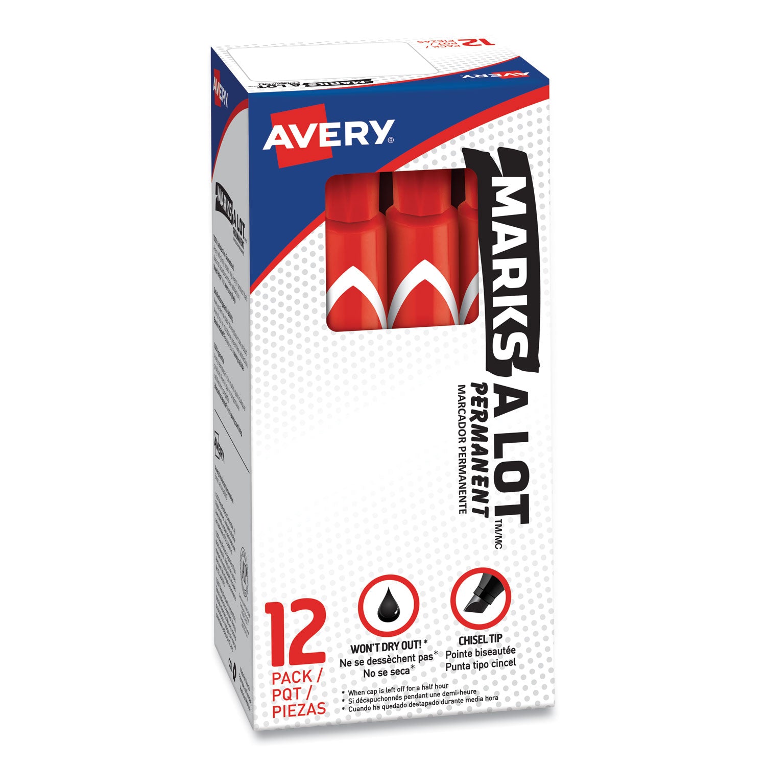 MARKS A LOT Large Desk-Style Permanent Marker, Broad Chisel Tip, Red, Dozen (8887) -