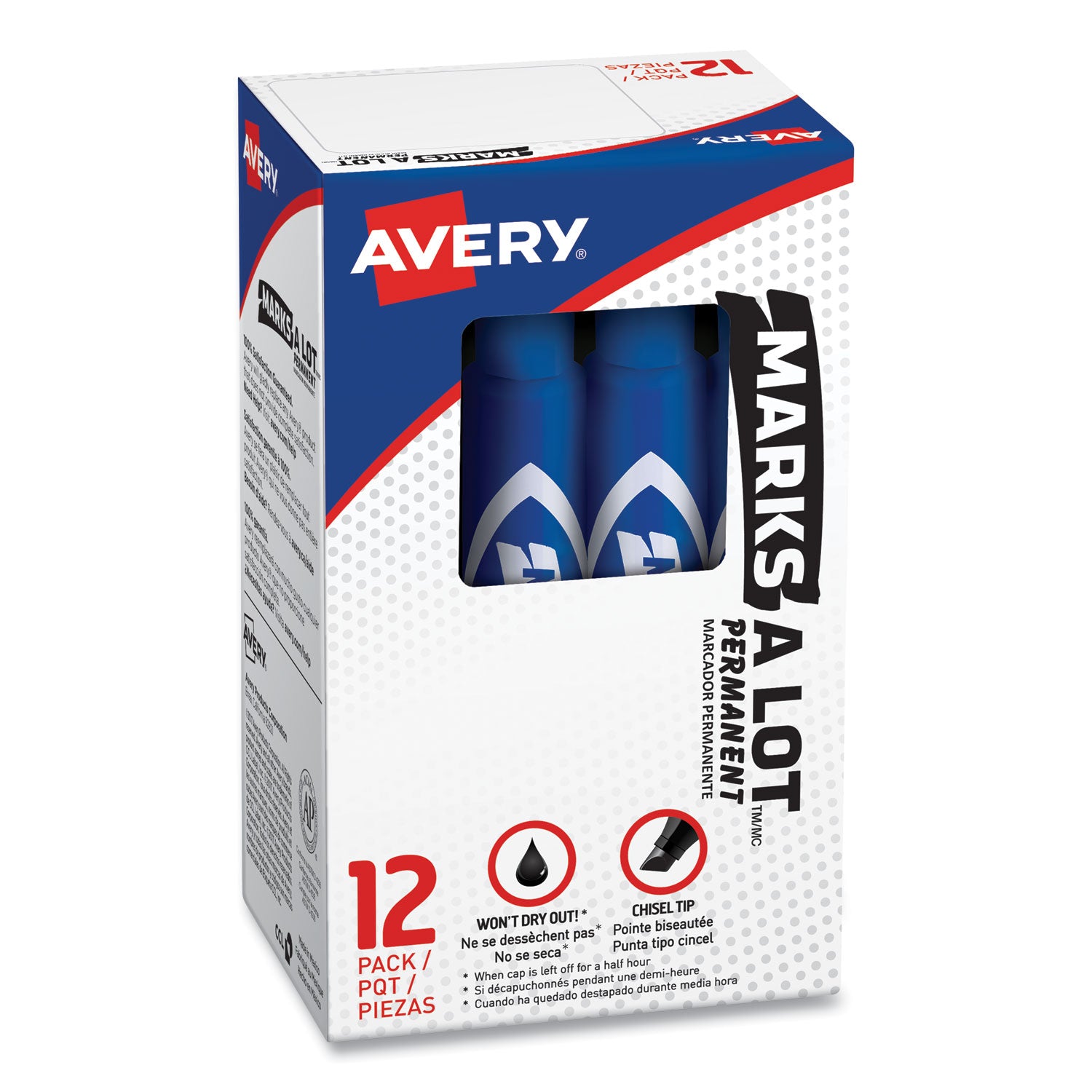 MARKS A LOT Regular Desk-Style Permanent Marker, Broad Chisel Tip, Blue, Dozen (7886) -