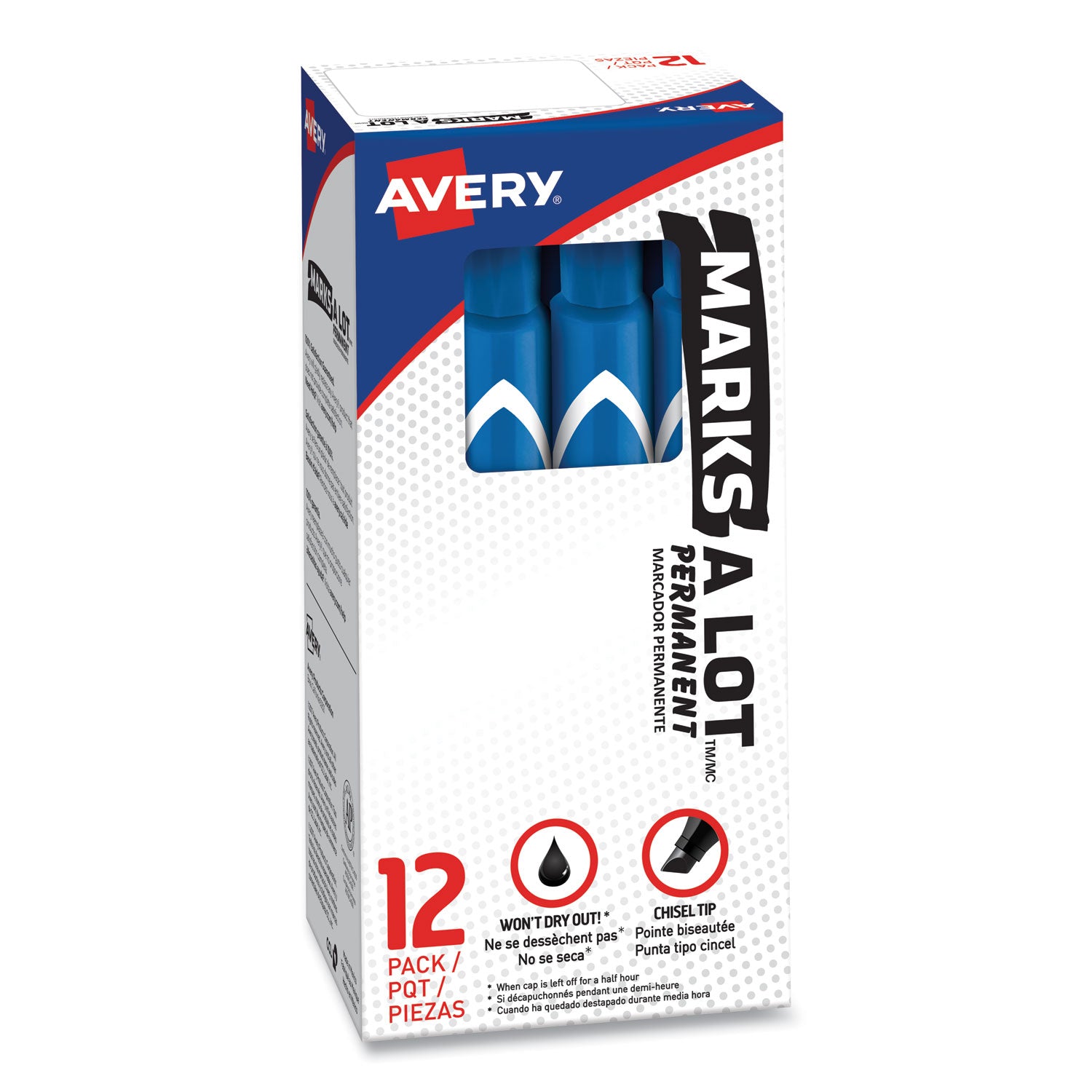 MARKS A LOT Large Desk-Style Permanent Marker, Broad Chisel Tip, Blue, Dozen (8886) -