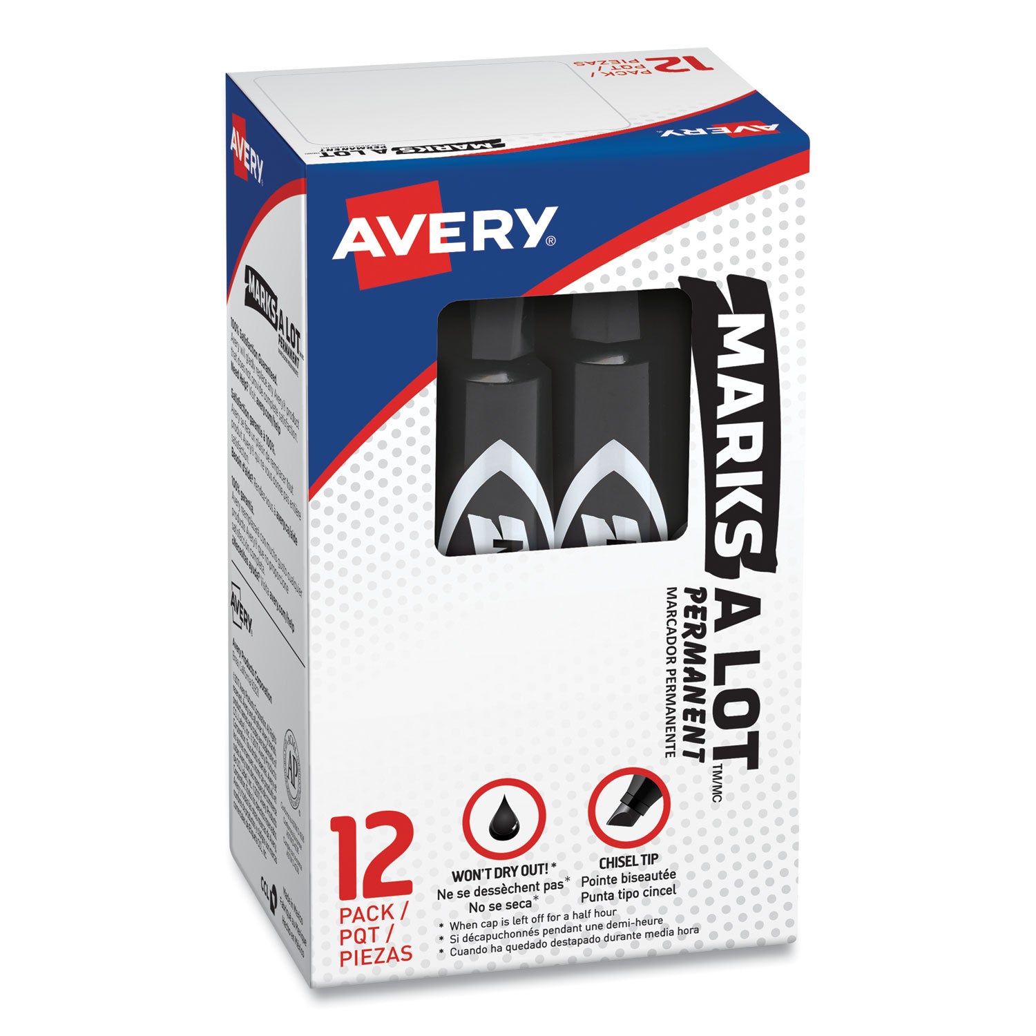 MARKS A LOT Regular Desk-Style Permanent Marker, Broad Chisel Tip, Black, Dozen (7888) -