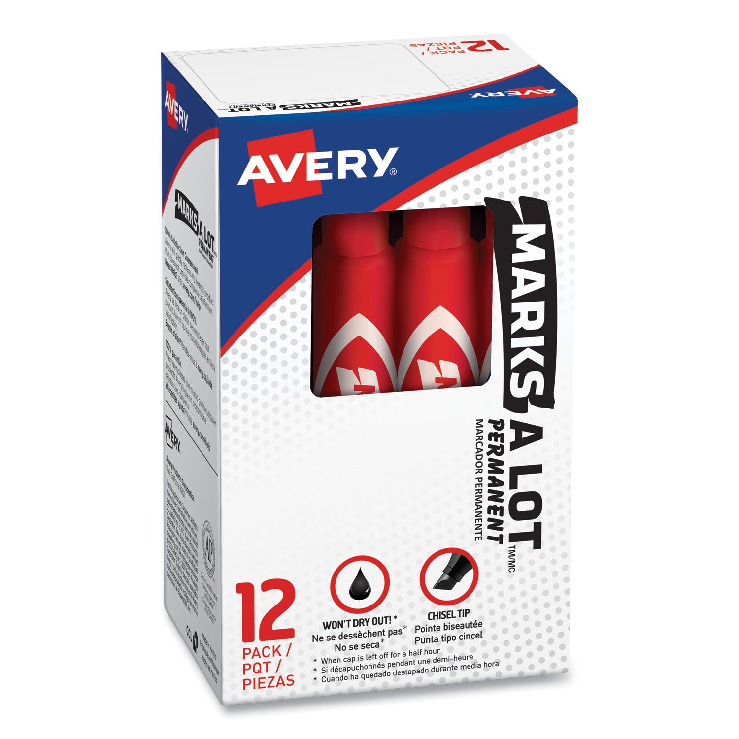 MARKS A LOT Regular Desk-Style Permanent Marker, Broad Chisel Tip, Red, Dozen (7887) -