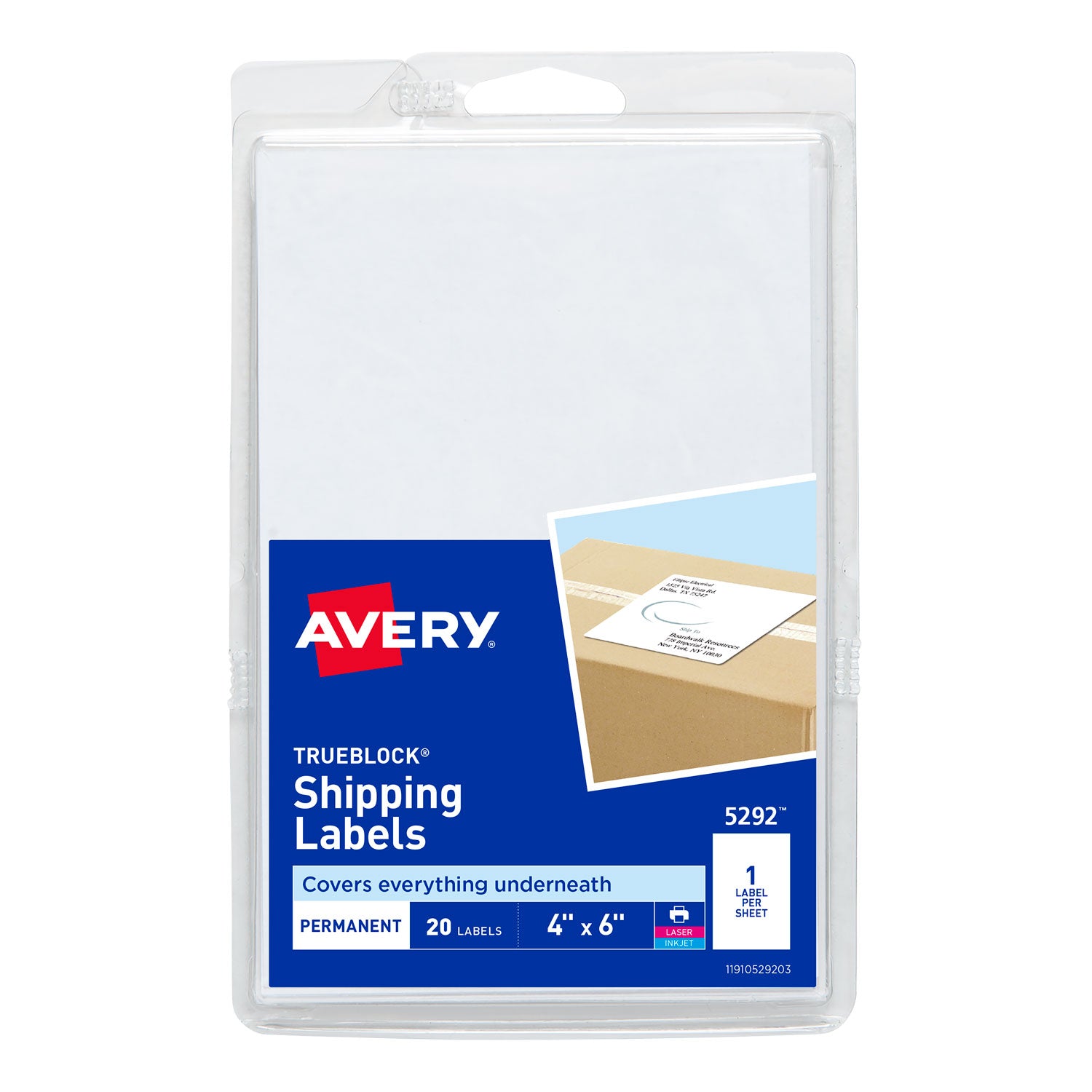 4 x 6 Shipping Labels with TrueBlock Technology, Inkjet/Laser Printers, 4 x 6, White, 20/Pack -