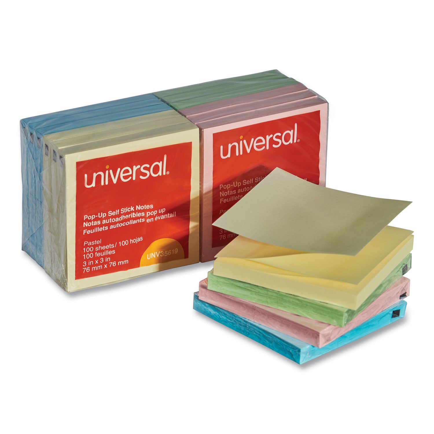 Fan-Folded Self-Stick Pop-Up Note Pads, 3" x 3", Assorted Pastel Colors, 100 Sheets/Pad, 12 Pads/Pack -
