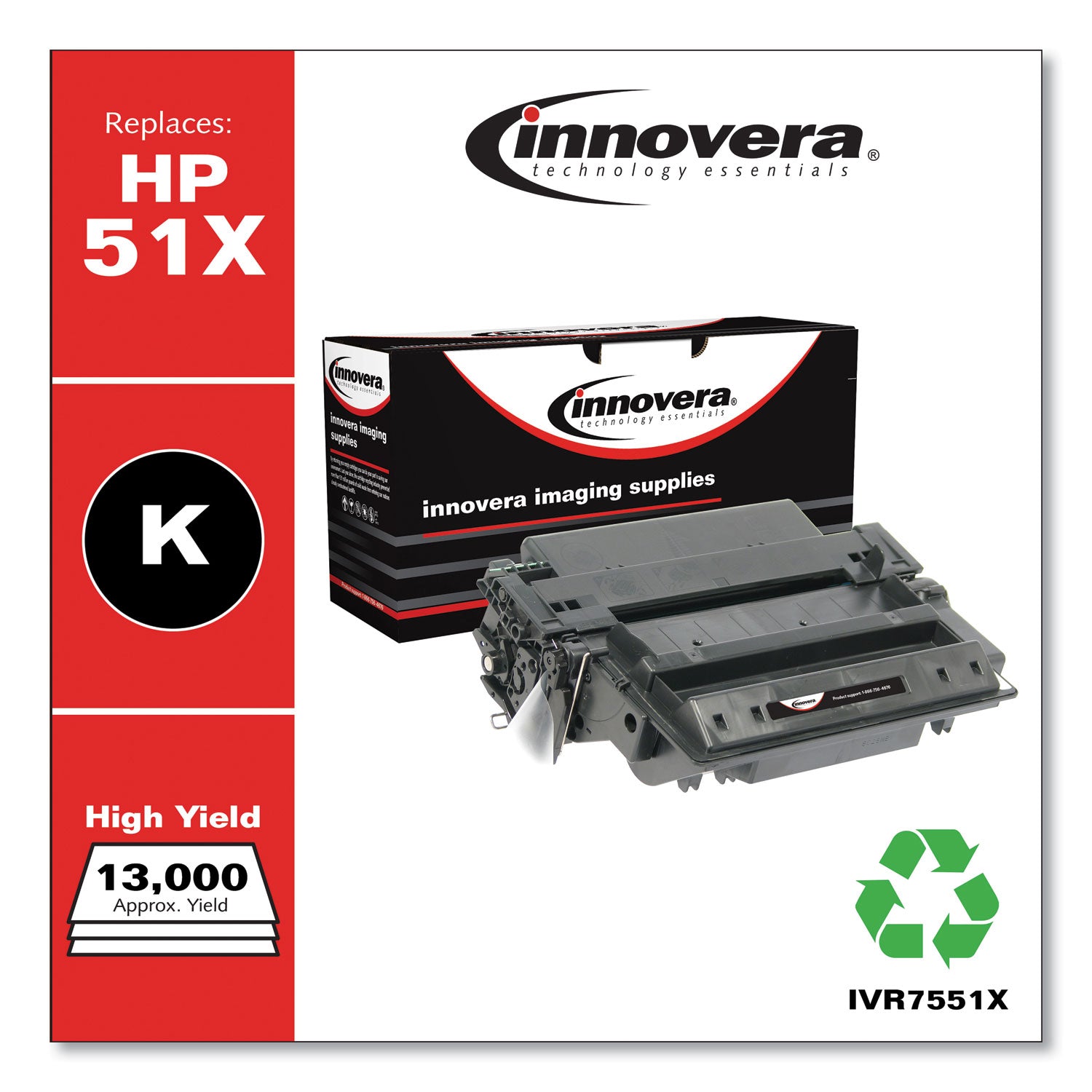 Remanufactured Black High-Yield Toner, Replacement for 51X (Q7551X), 13,000 Page-Yield -
