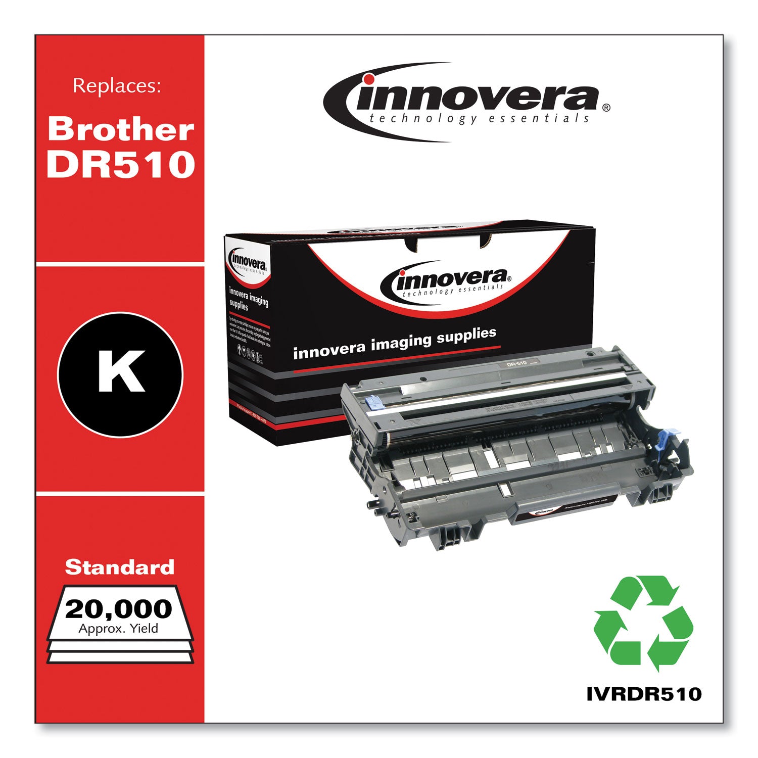 Remanufactured Black Drum Unit, Replacement for DR510, 20,000 Page-Yield, Ships in 1-3 Business Days -