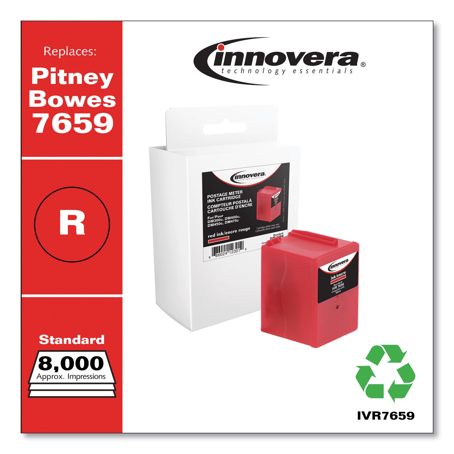 Compatible Red Postage Meter Ink, Replacement for 765-9 (7659), 8,000 Page-Yield -