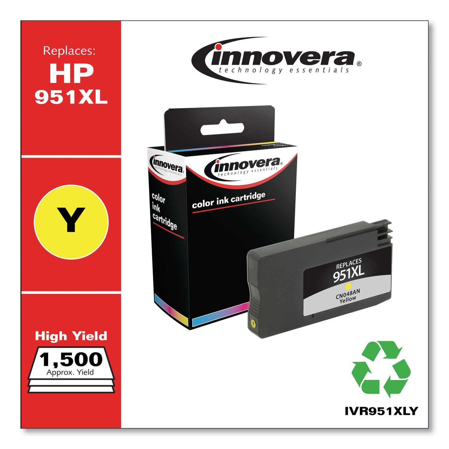 Remanufactured Yellow High-Yield Ink, Replacement for 951XL (CN048AN), 1,500 Page-Yield -
