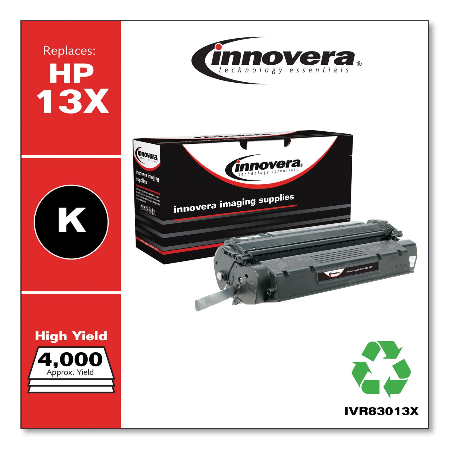 Remanufactured Black High-Yield Toner, Replacement for 13X (Q2613X), 4,000 Page-Yield -