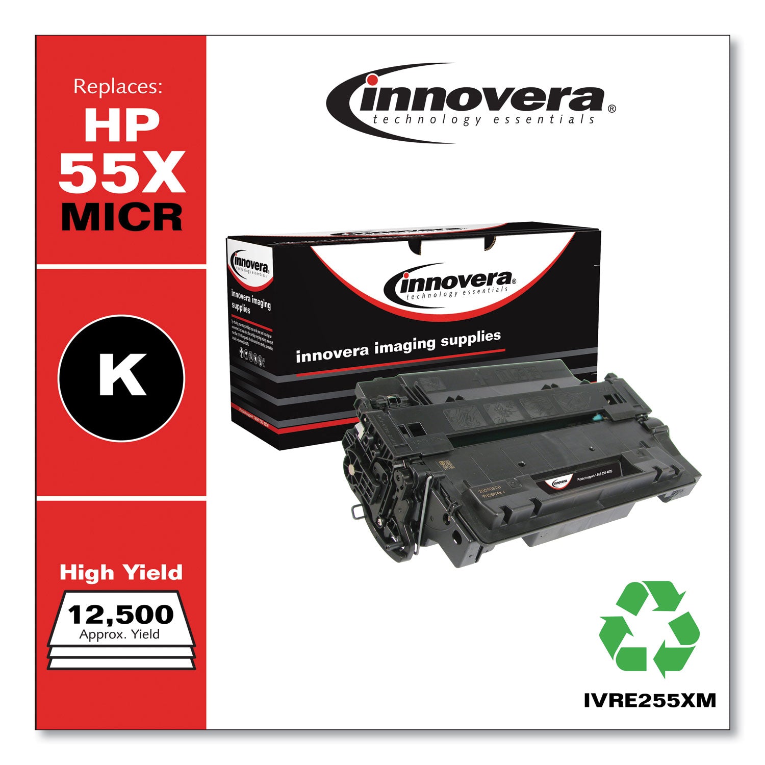 Remanufactured Black High-Yield MICR Toner, Replacement for 55XM (CE255XM), 12,500 Page-Yield, Ships in 1-3 Business Days -