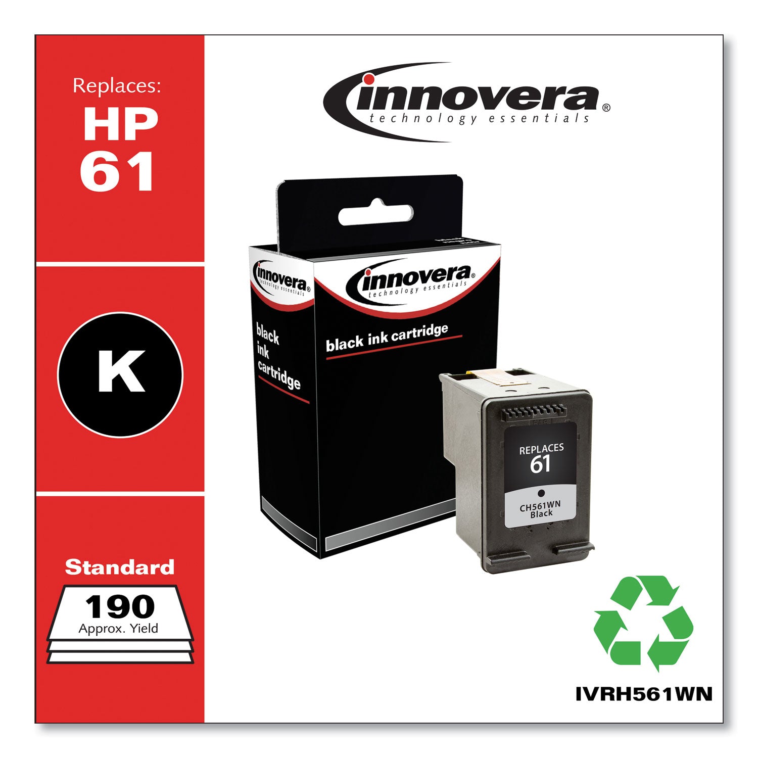 Remanufactured Black Ink, Replacement for 61 (CH561WN), 200 Page-Yield -