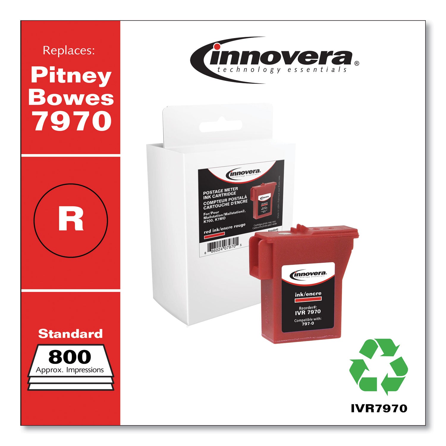 Compatible Red Postage Meter Ink, Replacement for 797-0 (7970), 800 Page-Yield -