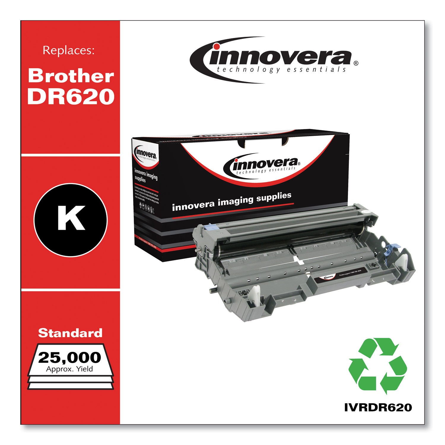 Remanufactured Black Drum Unit, Replacement for DR620, 25,000 Page-Yield -