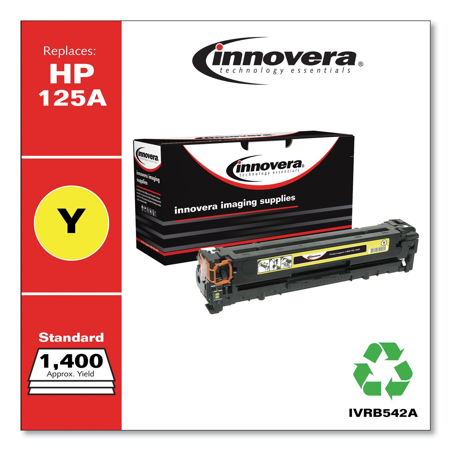 Remanufactured Yellow Toner, Replacement for 125A (CB542A), 1,400 Page-Yield -