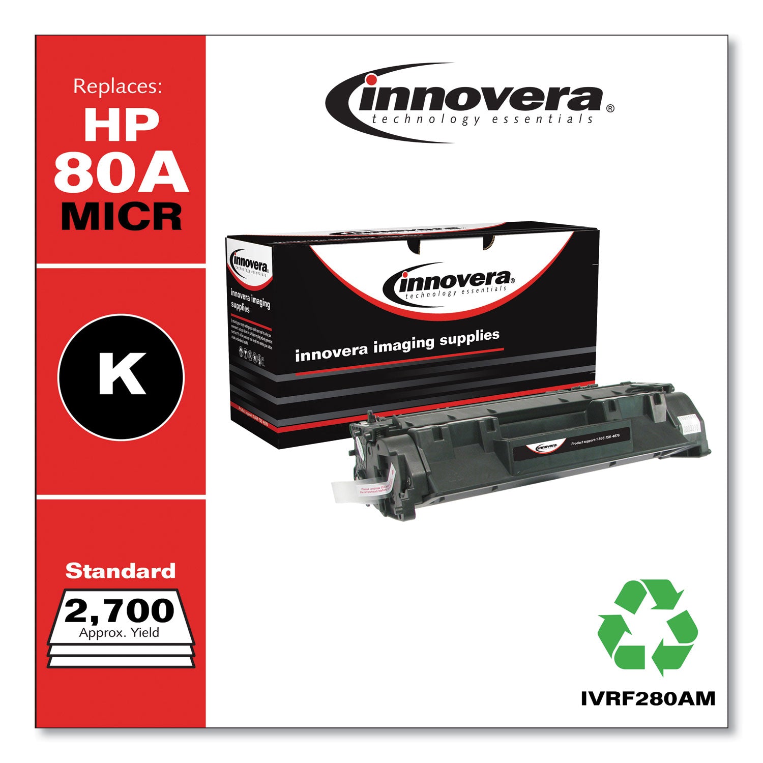 Remanufactured Black MICR Toner, Replacement for 80AM (CF280AM), 2,700 Page-Yield -