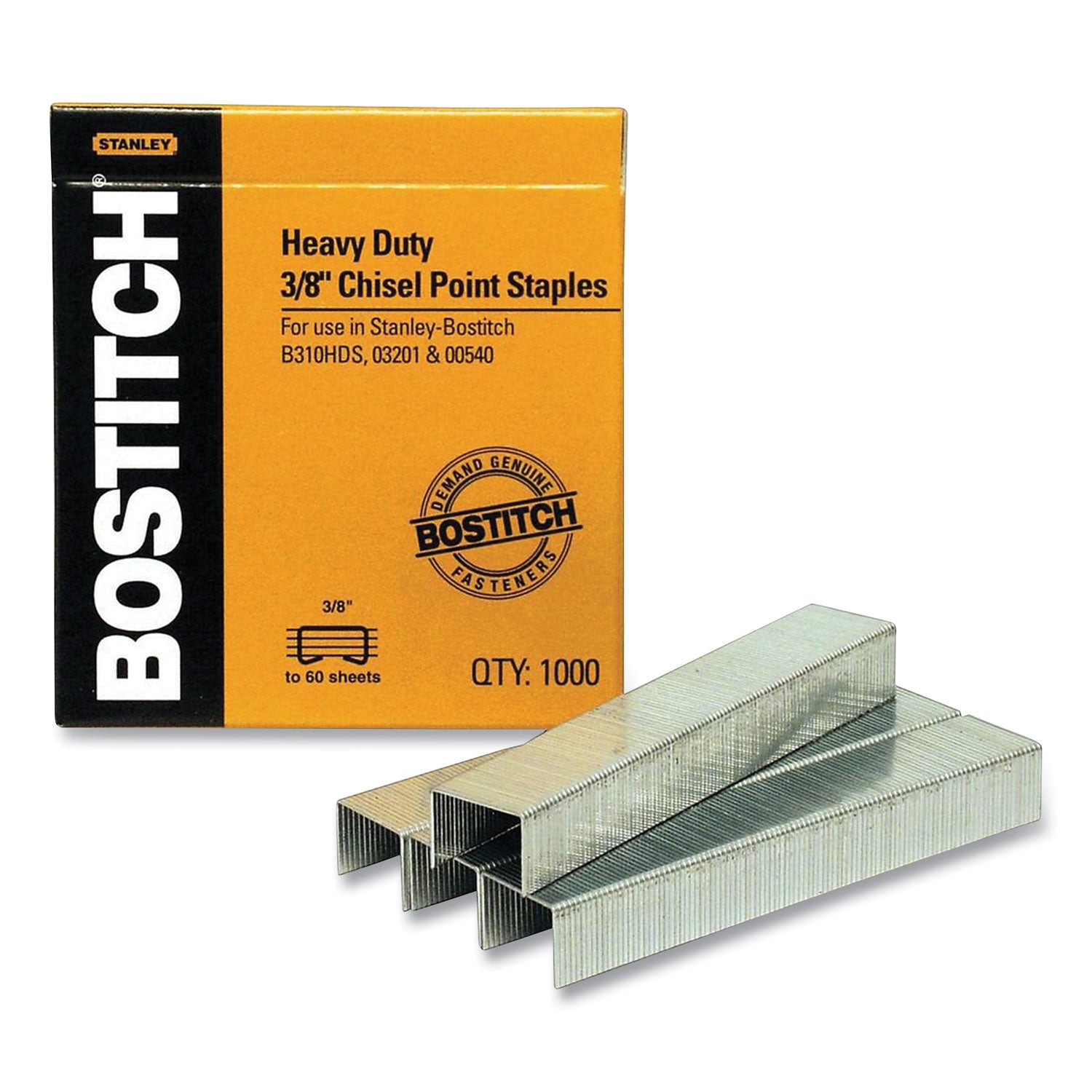 Heavy-Duty Premium Staples, 0.38" Leg, 0.5" Crown, Carbon Steel, 1,000/Box -