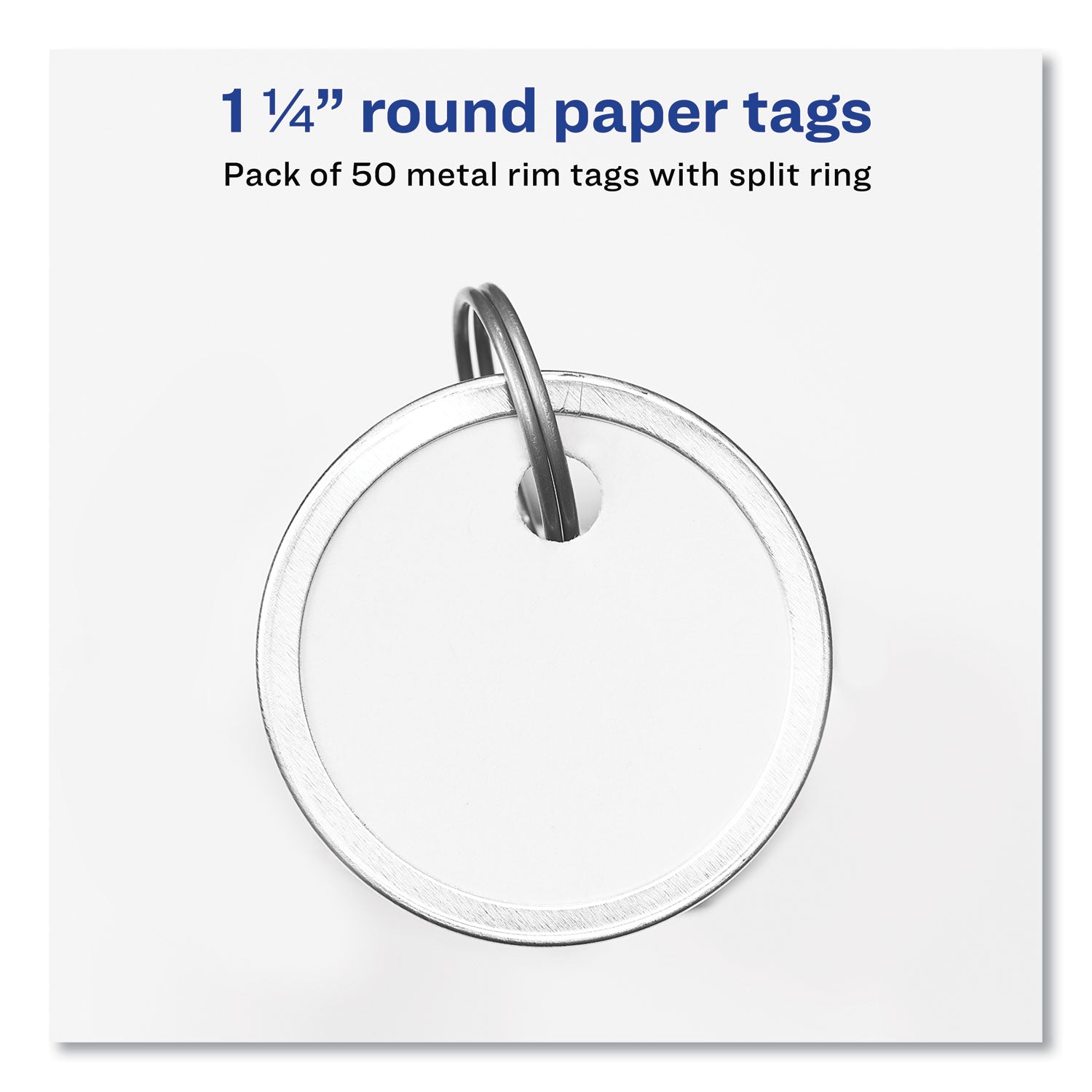 Key Tags with Split Ring, 1.25" dia, White, 50/Pack -